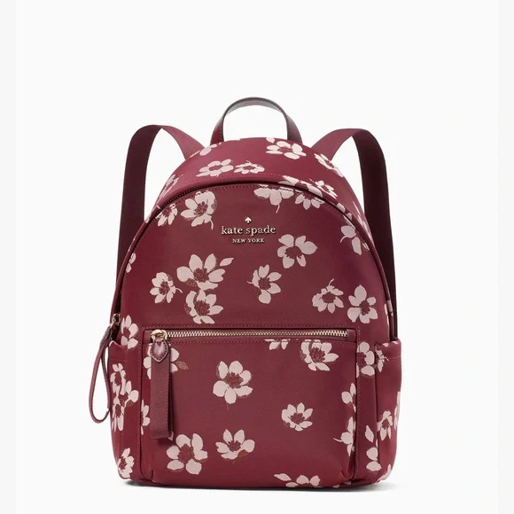 Kate Spade Burgundy and Pink Floral Backpack Kate Spade New York Chelsea Gingham Check Print Nylon Medium  main image 4